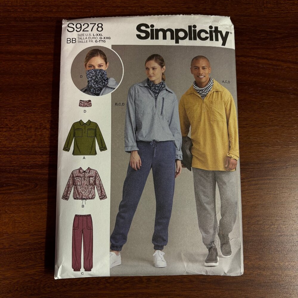 Simplicity Pattern S9278 BB for Unisex Tops, Pants, & Neckpiece